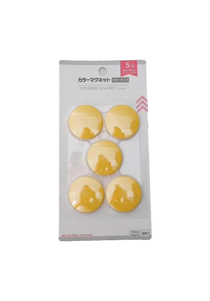 Daiso Colored Magnet Set - Yellow - 40mm (1.57in) - 5 Pieces - Image 1